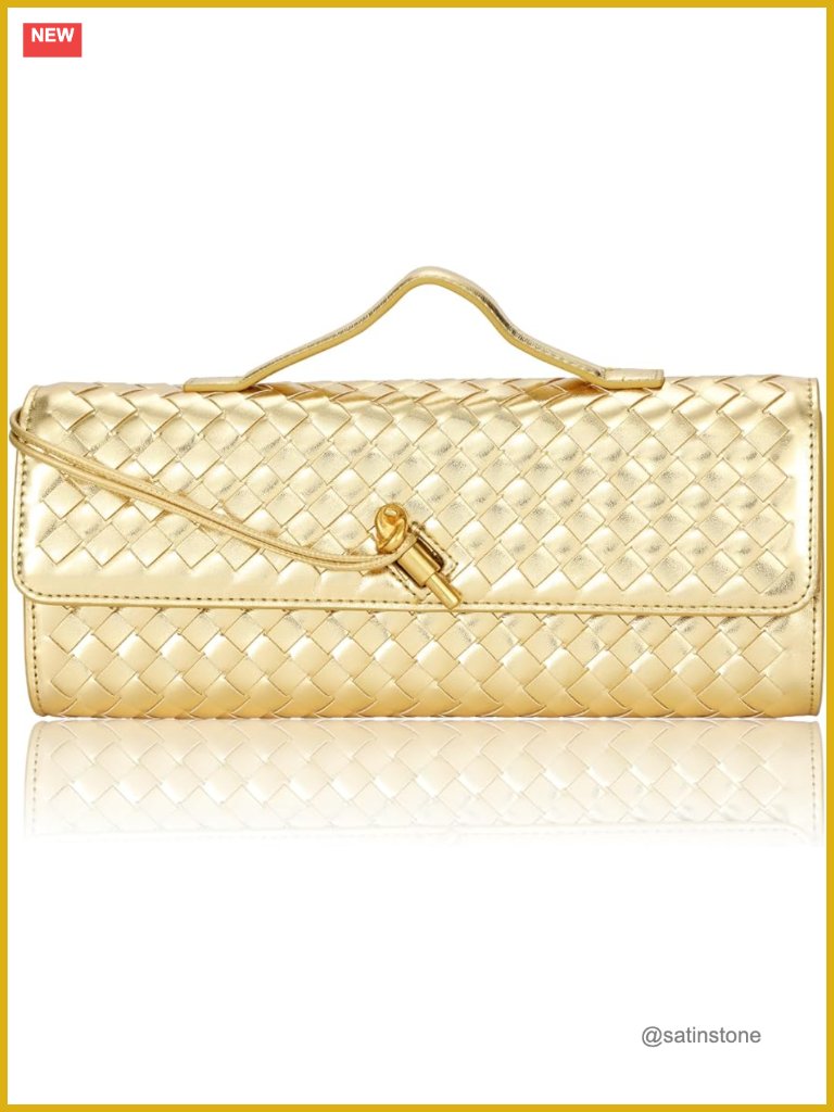 Pu Leather Woven Clutch Evening Bag With Adjustable Strap